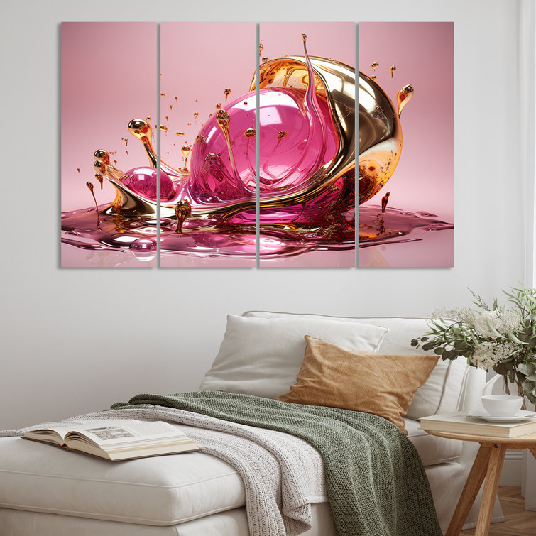 Wrought Studio Liquid Art Pink Gold Glam Effervescence Abstract Wall
